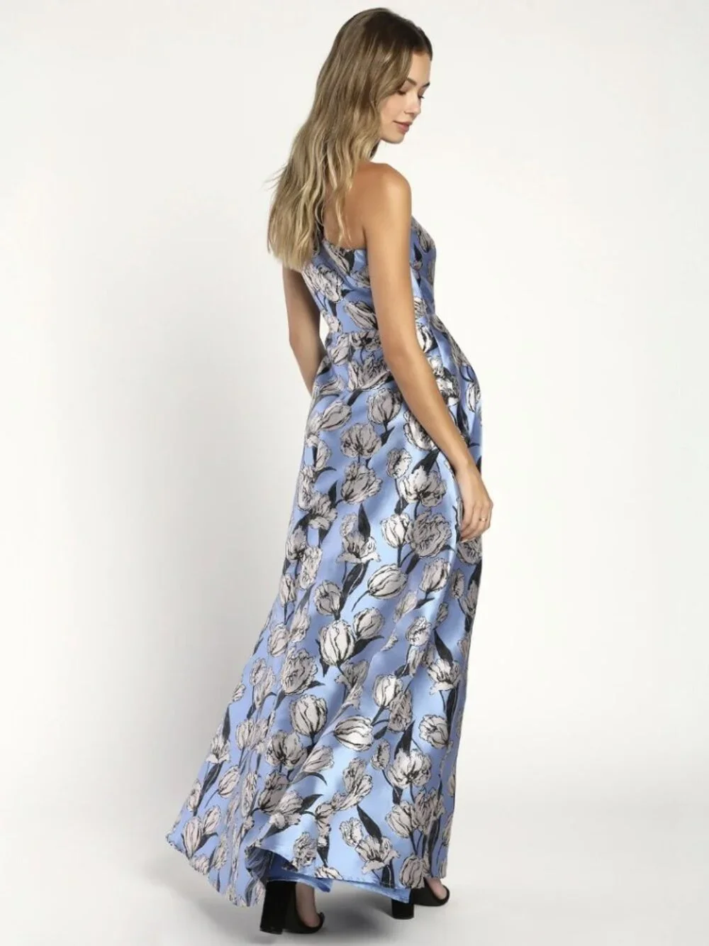 NWT Lulus Exquisite Elegance Blue Jacquard One-Shoulder Maxi Dress (size L) - Picture 3 of 9